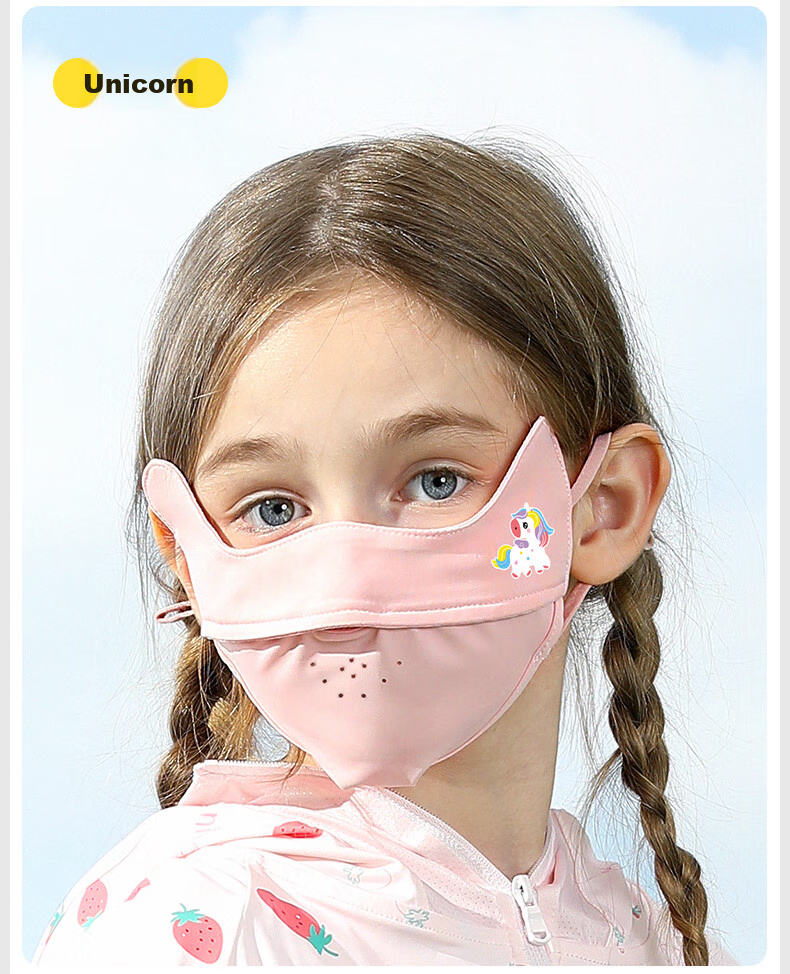 Moremerry Children's Sun Protection Face Mask, Windproof And UV-Resistant, for Boys And Girls, Summer Lightweight Ice Silk Breathable Face Cover, Gray, Size L 17