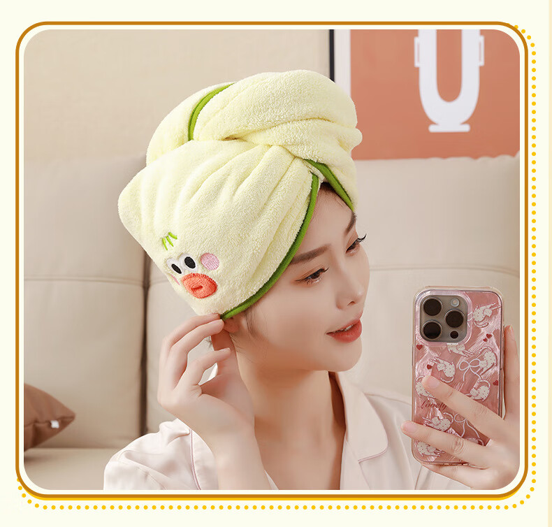 Fanyejia Cute And Ugly Hair Drying Cap for Students, Women's Super Absorbent Quick-Drying Hair Wrap Towel, Cute Coral Fleece Shower Cap for Adults 12