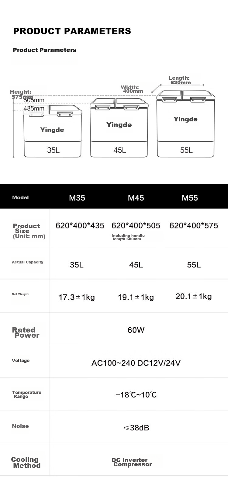 Yingdeer Car Refrigerator, Compressor, 45L, Dual Temperature Control, Double Doors, for Car And Home Use, 12V/24V/220V, Three-Year Warranty, M45 6