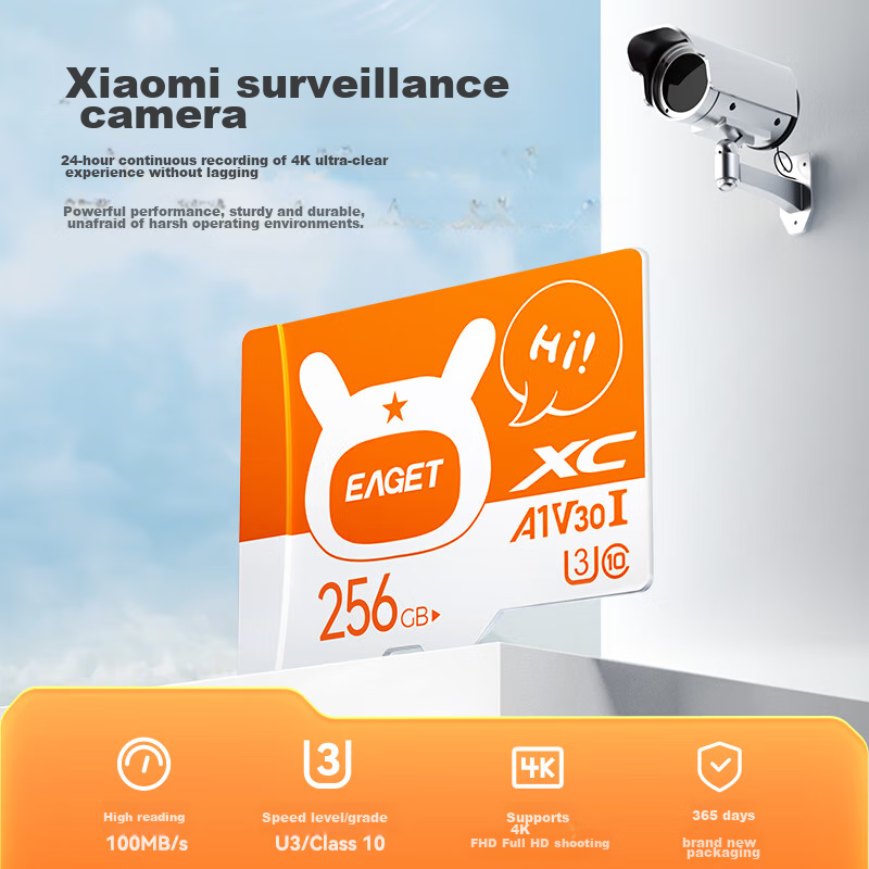 EAGET 256GB TF (MicroSD) Memory Card A1 U3 V30 C10 Dash Cam & Compatible with Xiaomi Surveillance Camera Memory Card, Upgraded Durable