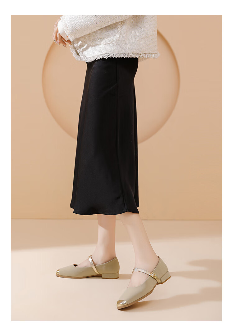 DAPHNE Women's Shoes, Spring And Autumn French Elegant Chanel-Style Leather Shoes, Color-Block Single-Strap Flats, Green, Size 36 14