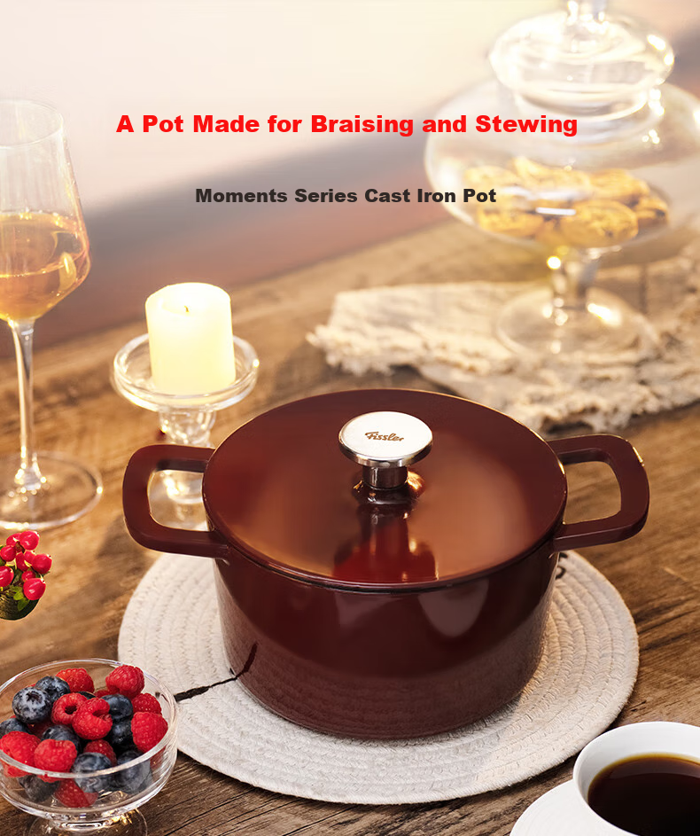 Feishile German Moments Cast Iron Pot, Stew Pot, Small Soup Pot for Home Use, 20 Cm Cast Iron Pot - Burgundy Red 7