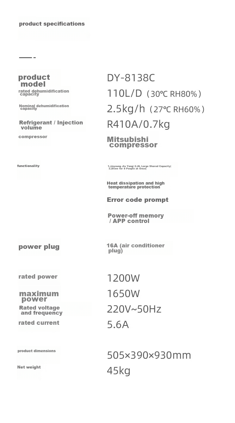 Deye Dehumidifier, Dehumidification Capacity 70 Liters/day Suitable for 200 Square Meters, High-Power Dehumidifier for Villas, Basements, Warehouses, Workshops DY-890C 17