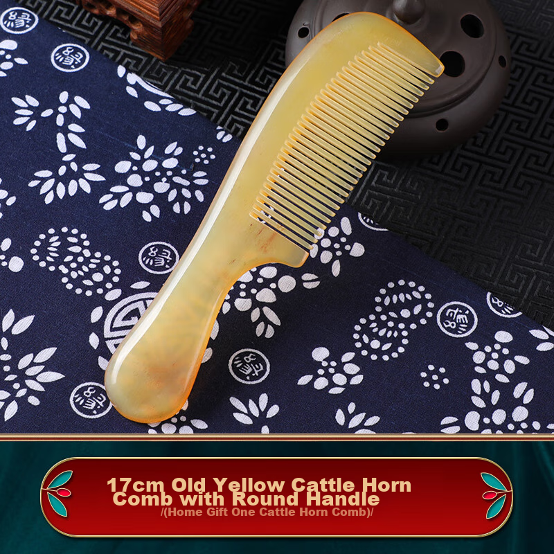 JEPPE Natural Ox Horn Comb with Long Handle, Meridian Massage Comb, Birthday Gift for Girlfriend Or Ladies