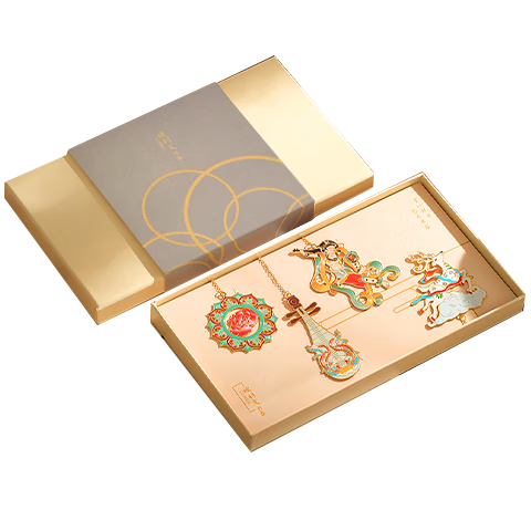 Ouliwen [Lowest Price Online] Chinese-Style Bookmark, Creative Brass Gold-Plated Dunhuang Bookmark Clip, Metal Cultural And Creative Gift for Primary School Students, Teachers, Birthday And Graduation Presents, Dunhuang Impression 4-Piece Gift Box