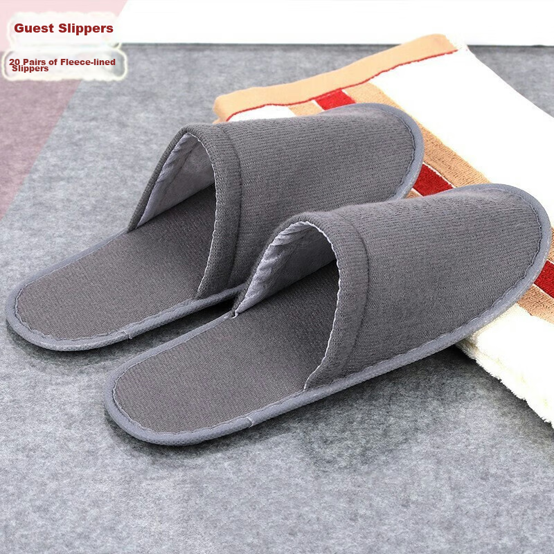 Etravel Disposable Slippers, Guest Slippers, 10 Pairs, Hotel Non-Slip Slippers, Thickened Travel Slippers, Fleece-Lined, 43 Gray