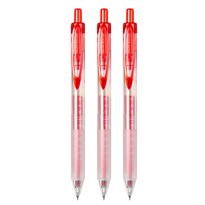 Dongmi Gel Pen, Red Ink, CS Tip, Retractable, for Exam Practice, Teacher's Marking, Large Capacity, Super Writing, High School Exam, Quick-Drying, 0.5mm, Dongmi Transparent Barrel, 3 Pcs, DM-993