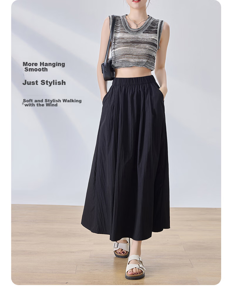 LangSha Women's Midi Skirt, High-Waisted A-Line Summer Dress, Loose Comfortable Breathable Textured Versatile Skirt 6