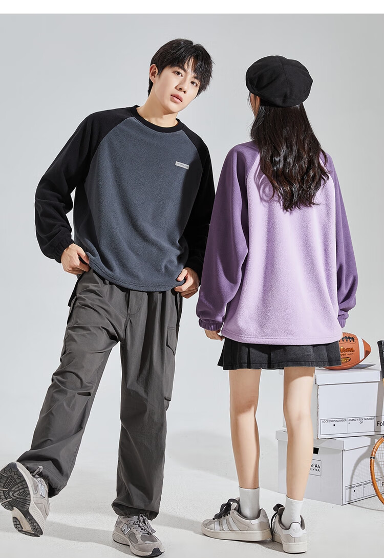 TonLion 2023 Couple's Matching Round Neck Raglan Sleeve Fleece Sweatshirt, Men's Style/black, S 13