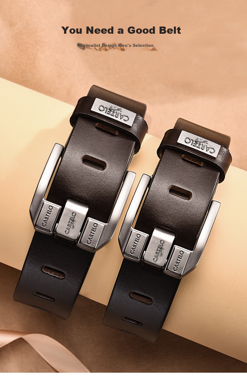 CARTELO Men's Top-Grain Leather Belt, Business Casual Pin Buckle Trouser Belt, Gift for Boyfriend, Husband, Or Father 5