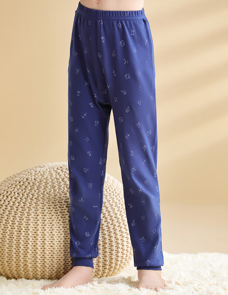 Nanjiren Children's Autumn And Winter Cotton Thermal Pants, Boys' Long Johns, Big Kids' Pajama Pants, Student Warm Trousers, 2-Pack, White + Blue, Size 110 13