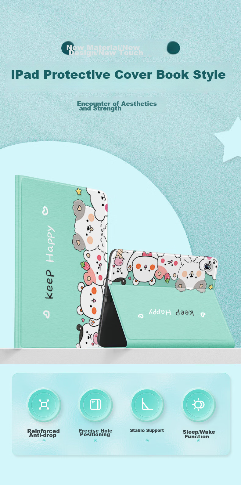 Qiaojiejie Apple 2018/17 IPad/Air2/1 Tablet Protective Case, 9.7-Inch Shockproof Full Coverage Cartoon Cute Student Online Class Stand, Smart Sleep/Wake Anti-Drop 1