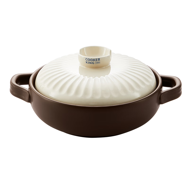 COOKER KING Ceramic Pot 2L Casserole for Soup, Medicinal Decoction, Porridge, Rice, Stew, Health Soup Pot with Wide Body, Suitable for Open Flame Use