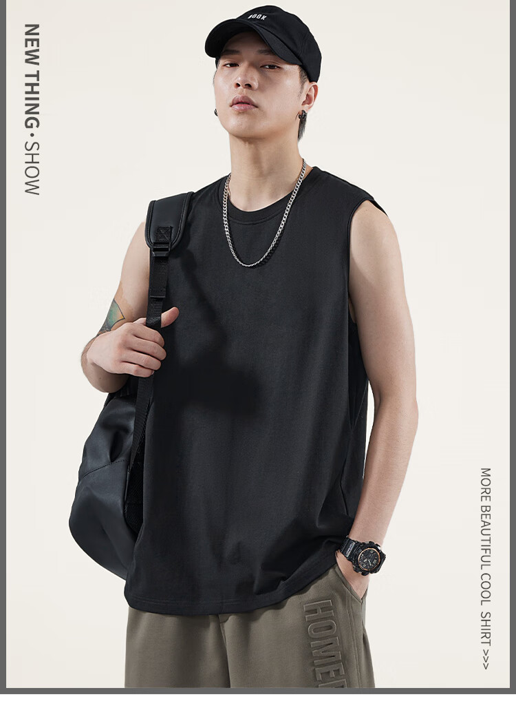 Nanjiren Men's Tank Top, Summer Pure Cotton Sleeveless Sports Basketball Large Size Vest, Trendy Loose-Fitting Fitness Top for Me 1