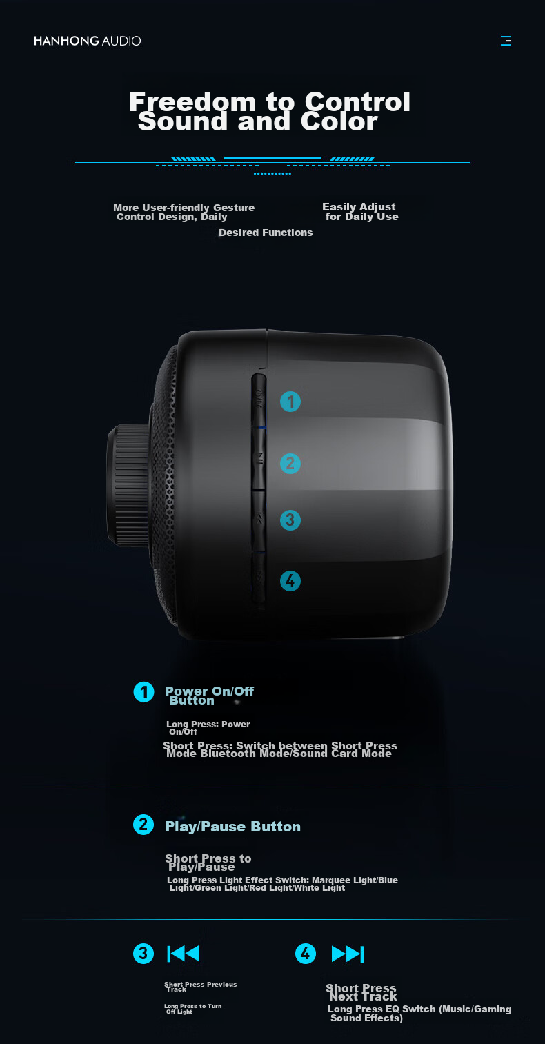 HANHONG_AUDIO PC01 Computer Speakers, PS5 Gaming Desktop Bluetooth Speaker, Multimedia Home Audio for Computer, Desktop, Mobile Phone, Laptop, RGB Light Effects Speaker, Indoor Home Use 12
