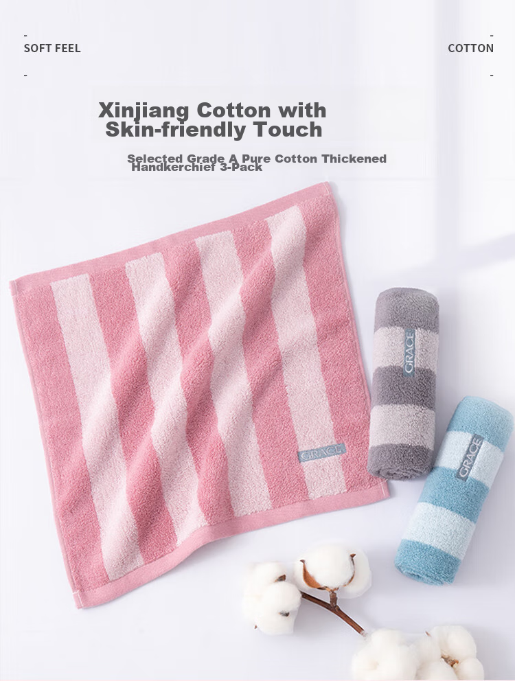 Grace Class A Antibacterial And Anti-Mite Pure Cotton Square Towels, 3-Pack, Soft Comfortable Thickened Absorbent Small Towels for Wiping Sweat And Sports 1