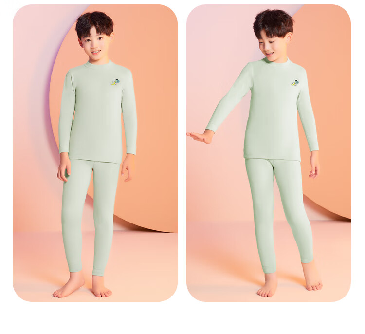 Hodohome Children's Autumn Underwear Set, Boys' Thermal Red Velvet Fleece Warm Underwear, Double-Sided Fleece Turtleneck Cotton Sweater 527 110 16