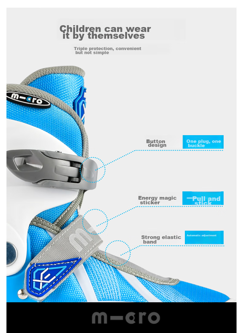 MEGA Children's Roller Skates for Boys And Girls, Inline Skates with Adjustable Wheels for Primary And Secondary School Students, Blue Set, Size L 6