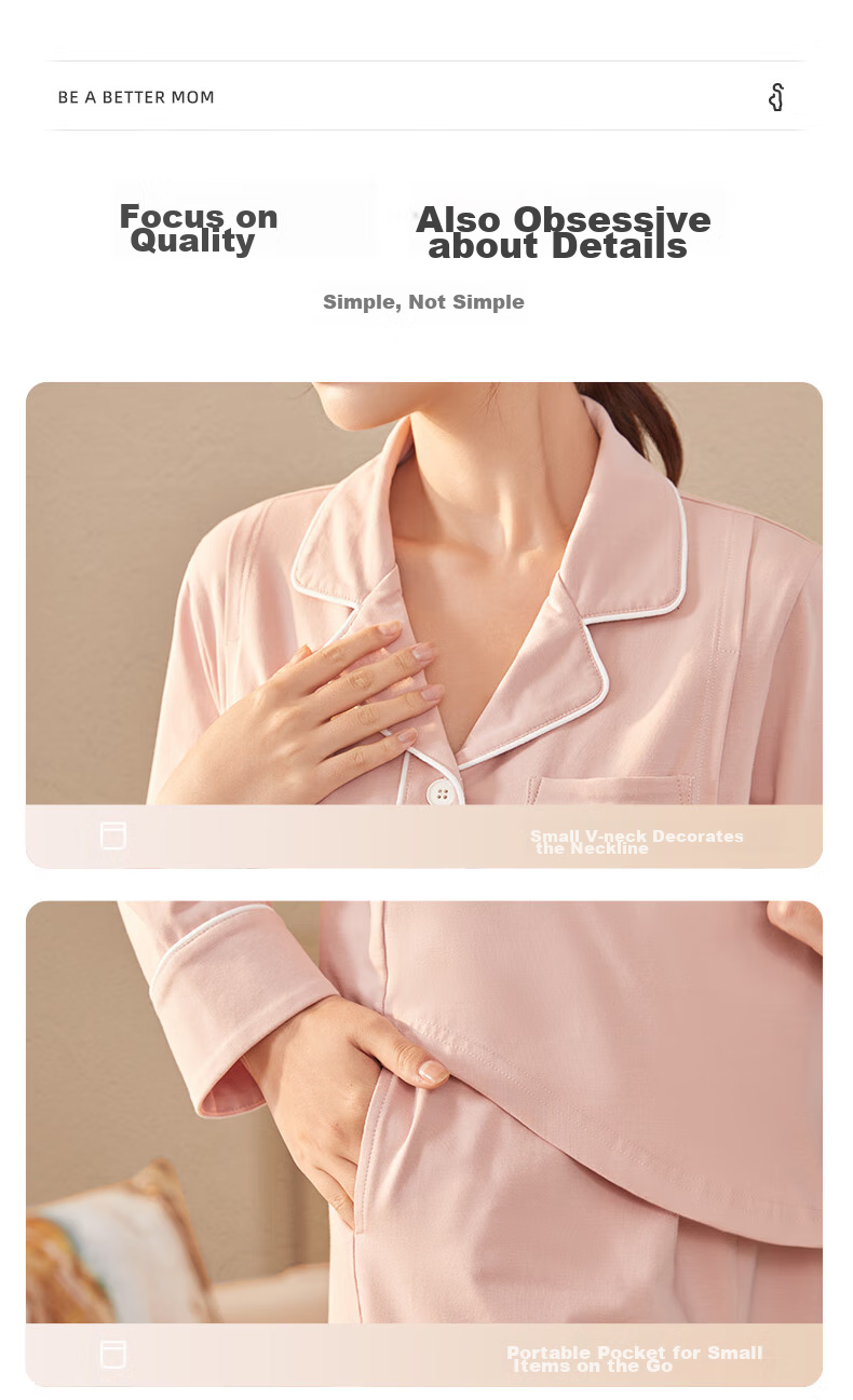 Shiyuejiejing Maternity Pajamas Spring And Autumn Cotton Postpartum Nursing Loungewear Set, Light Pink, Size M 11