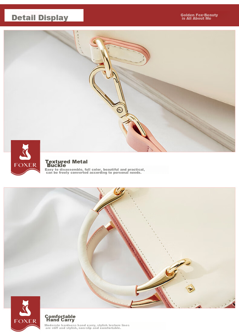 FOXER Leather Women's Handbag, Large Capacity Tote Bag, Shoulder Bag, Crossbody Bag, Light Luxury Valentine's Day Gift 18