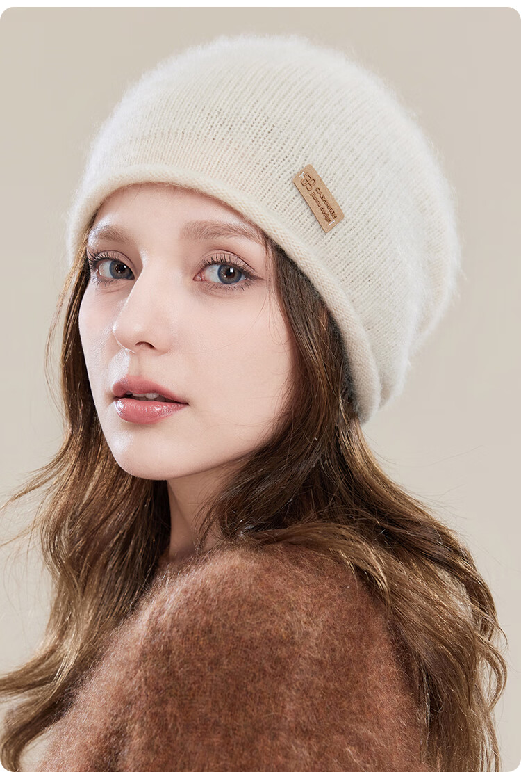 JIUMU Pure Cashmere Warm Knitted Beanie Hat, Cold-Proof Cap for Autumn And Winter, Slouchy Hat, Outdoor Winter Cap, Cold-Resistant Hat for Wome 12