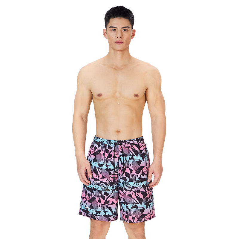 Li-Ning Men's Beach Shorts, Quick-Dry Swimming Trunks, Suitable for Water Activities, Loose-Fitting Hot Spring Swimwear, 0232 Island Style, Size L