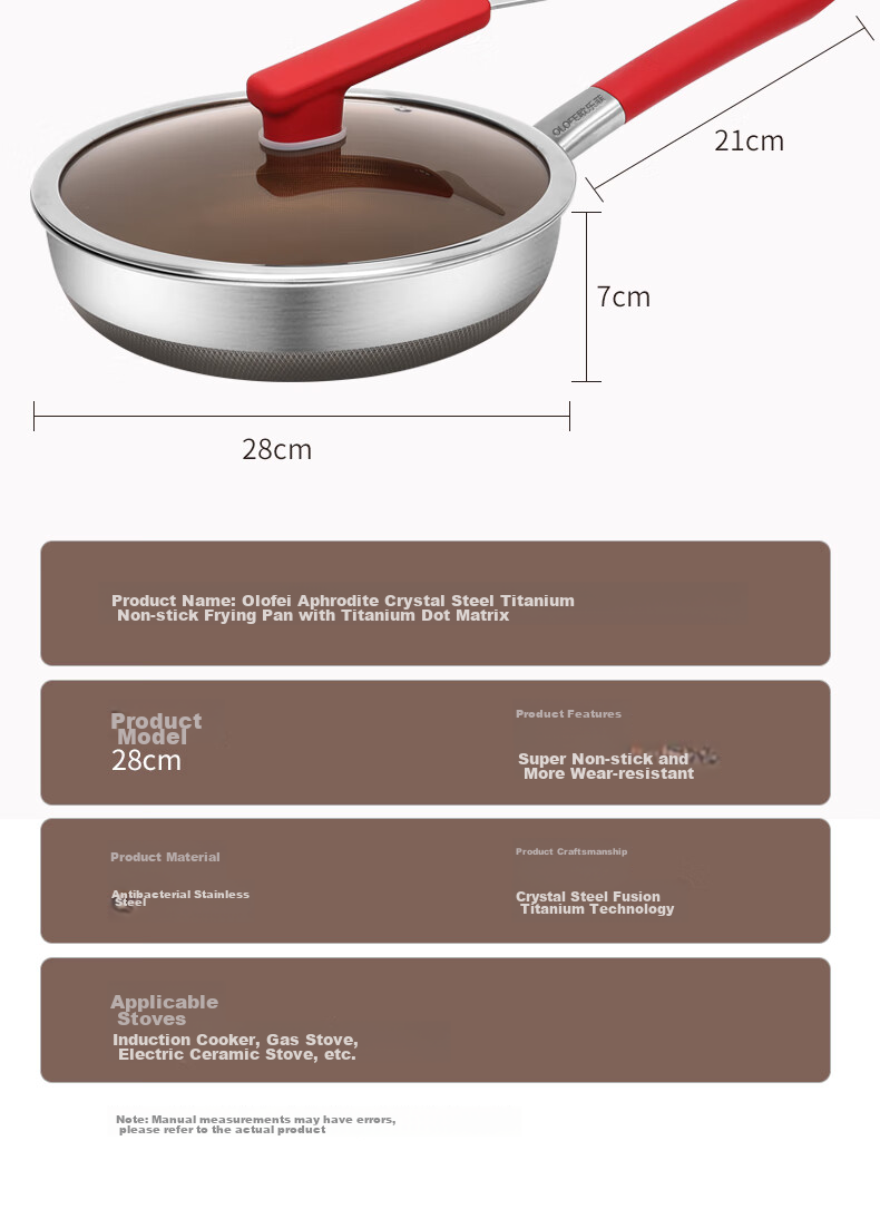 OLOFE Non-Coated Titanium Frying Pan, Titanium Flat Bottom Pan, Yin Zun Third Generation Non-Coated Baby Food Small Frying Pan, 28cm 24