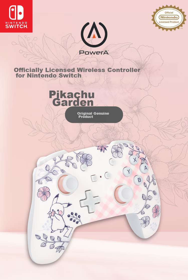 PowerA Officially Licensed Switch Controller, Switch 2 Controller, NS2 Bluetooth, Motion Control, Zelda, Mario, Pokemon, Pikachu Garden Controller 1
