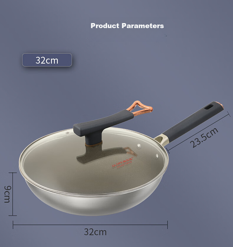 OLOFE 316L Stainless Steel Wok, Flat Bottom, Non-Coated, Chinese Mirror Finish, Seventh Generation Wok, Uncoated, Household Cooking Pan, 32cm 14