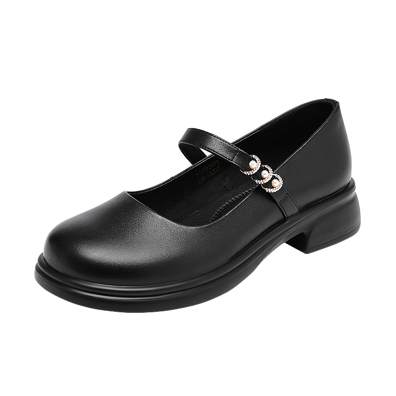 RED DRAGONFLY Mary Jane Flats Women's Lolita Cowhide Leather Shoes, Shallow Mouth JK Women's Shoes, WTB152691, Black, Size 36