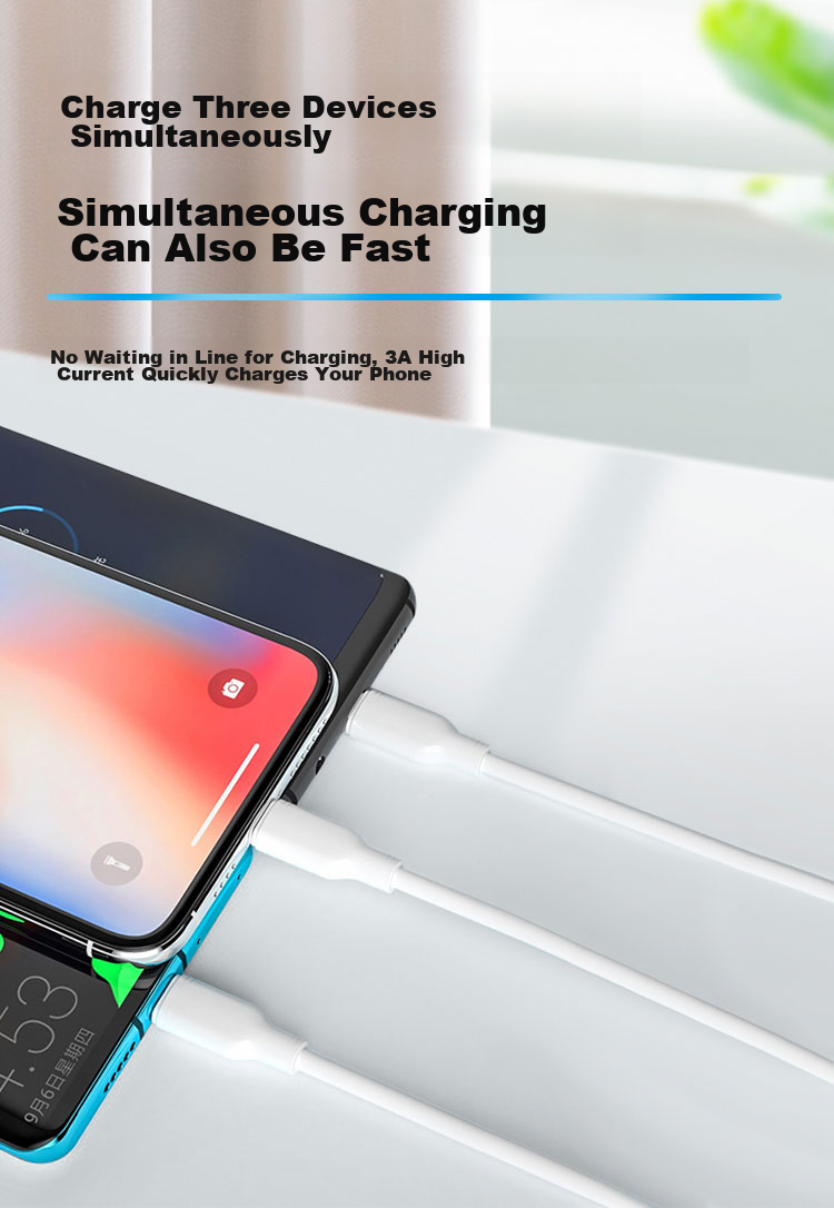 Zitai Three-In Data Cable Charger Set for Apple And Huawei Phones, Fast Charging for IPhone 18/17/16/15/14/13, Huawei 2A Charger + 1.2m Three-In White 3