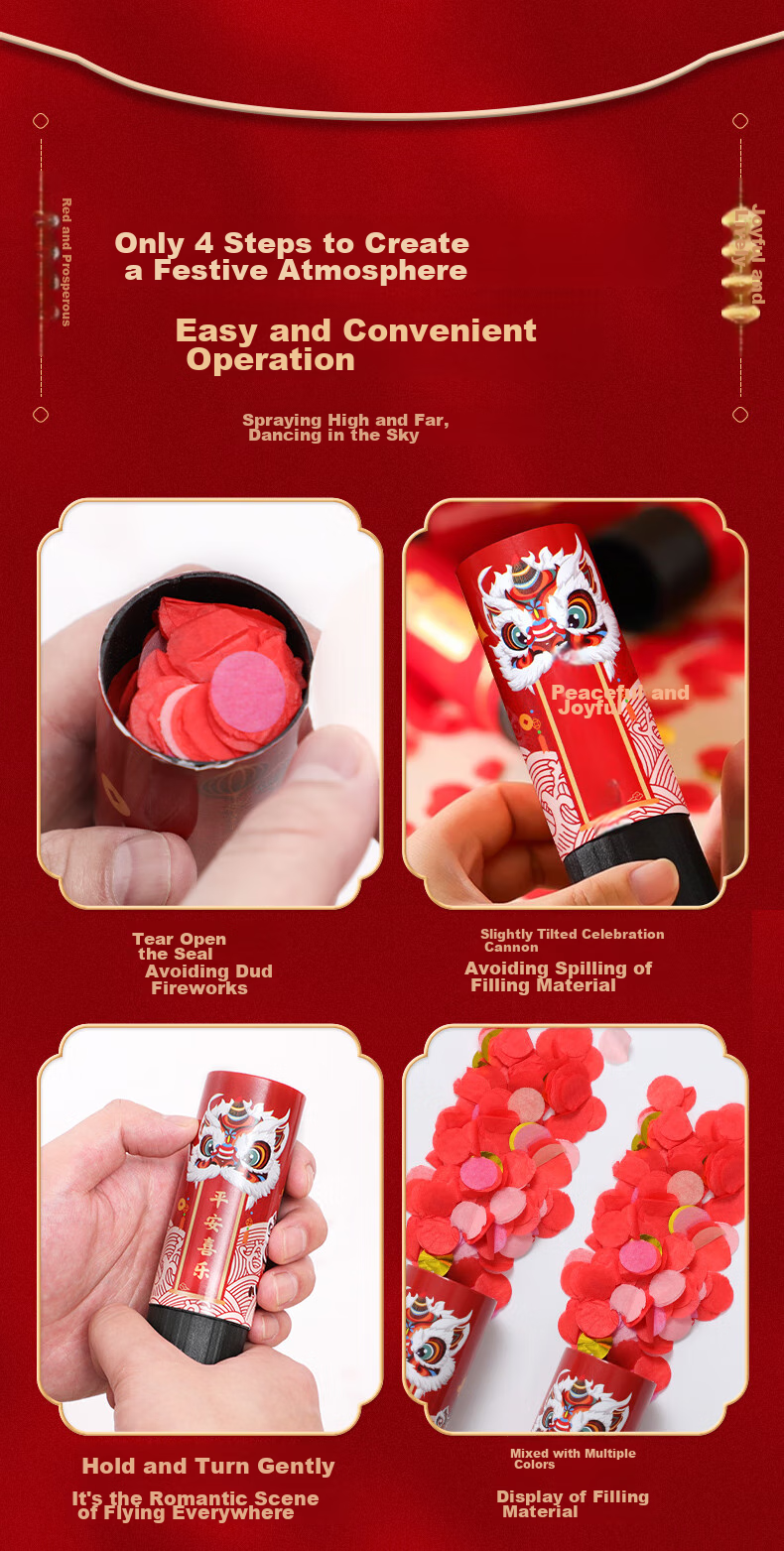 Hunlianqingcheng, Housewarming Confetti Cannon, Birthday Celebration, Business Opening, Auspicious Confetti, Wedding Handheld Spray, 4 Pieces Per Set 7