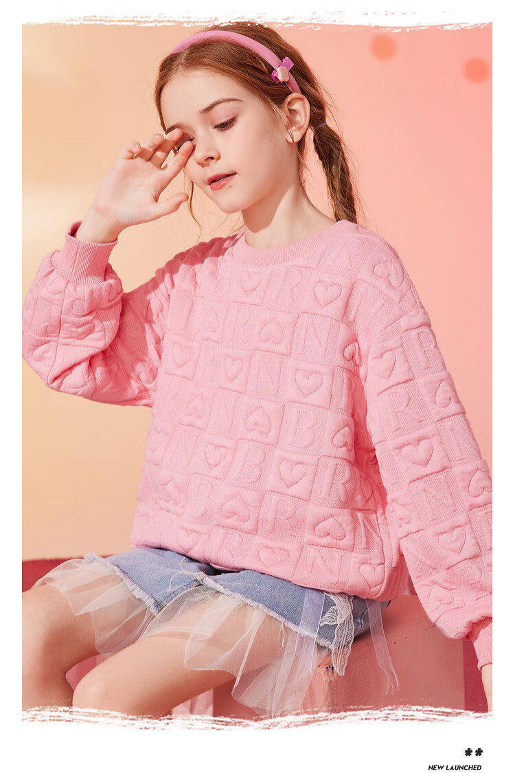 ASK JUNIOR Children's Clothing, Girls' Sweatshirt, Autumn Wear for Older Kids, Casual Fashion Printed Pullover Top, Pink, Size 160 12