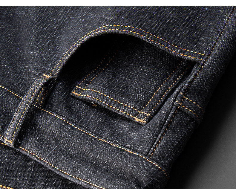 ROMON High-End Jeans for Men, Spring And Autumn Straight-Leg Slim-Fit Stretchy Skinny Casual Pants Long Trousers Black Size 30 17