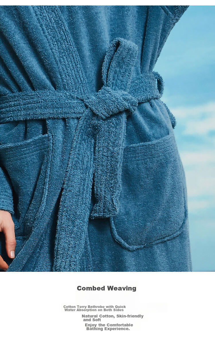 Grace Antibacterial And Anti-Mite Home Bathrobe, Pure Cotton Long Robe for Men And Women, Absorbent Hotel-Style Comfortable Couple's Bathing Suit 10