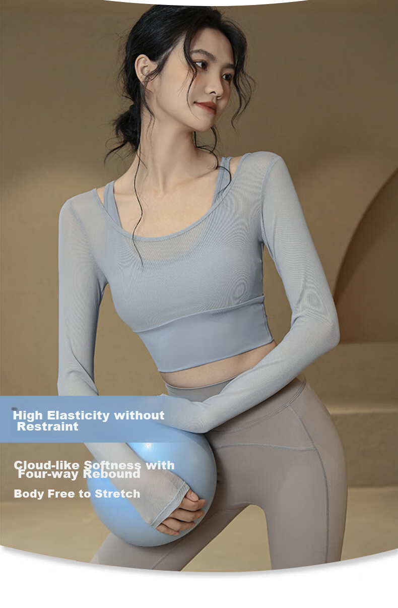 XUEXIMAN Faux Two-Piece Yoga Top for Women, Spring And Autumn Long-Sleeve with Chest Pads, Gym Workout Shirt, Pilates Training Wear 6