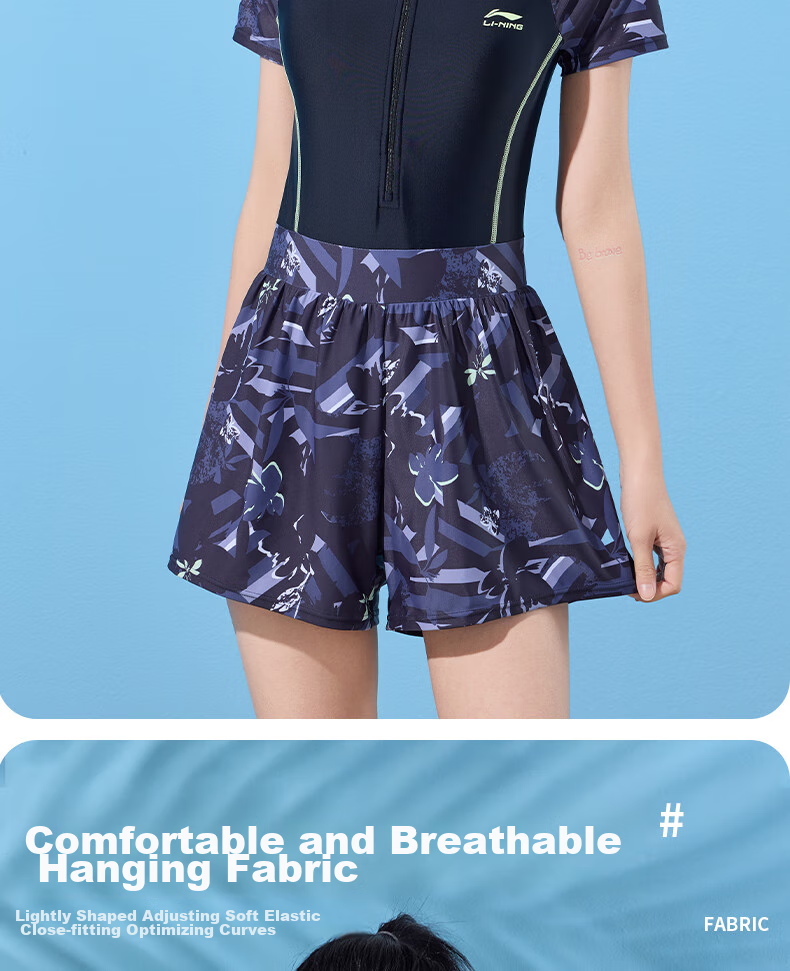Li-Ning Women's Swimsuit, Fashionable One-Piece Boyleg Casual High-Waist Slimming High-Elastic Breathable Hot Spring Swimwear, 501 Black Floral Pattern, Size L 5