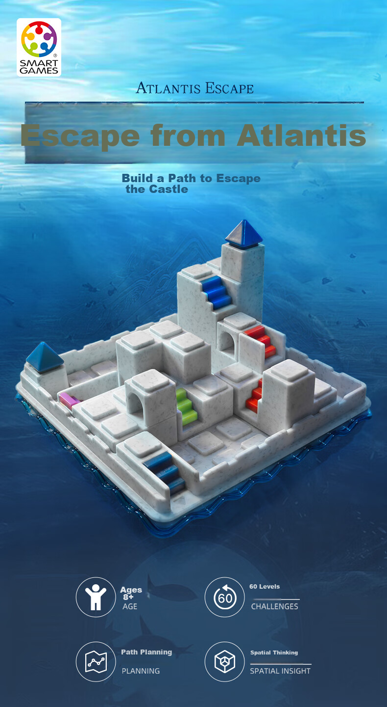 SMART GAMES Escape Atlantis, Educational Children's Toy Creative Maze Board Game, Gift for Boys, Ages 8+ 1