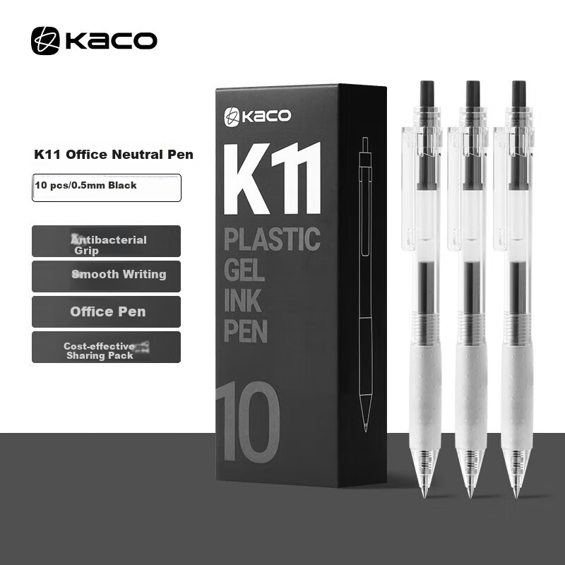 Гелевая ручка KACO K11, 0.5 мм, черная, 10 шт.
