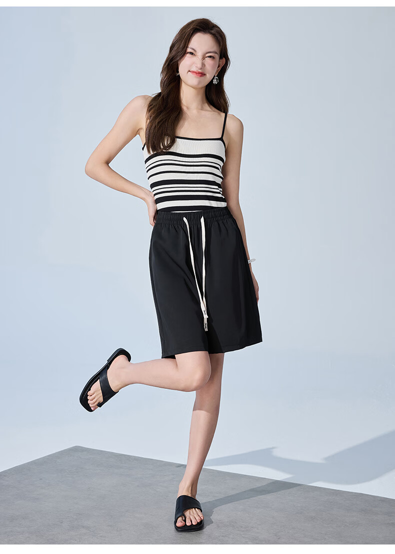 XUEXIMAN Women's Summer Thin Loose Wide-Leg Five-Point Suit Shorts High-Waist A-Line Slim Casual Pants 11