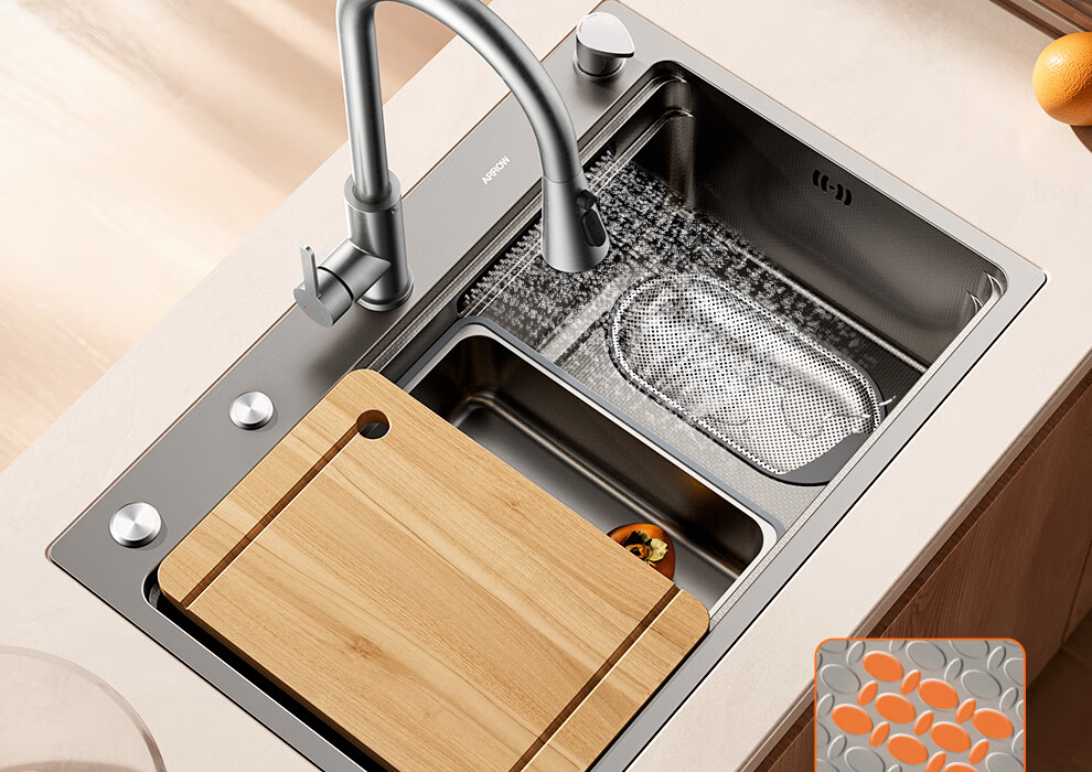 ARROW 3mm Thickened Waterfall Sink, Large Single Basin, Kitchen Vegetable Washing Sink, Dishwashing Sink [Renovation Subsidy 15%] 8
