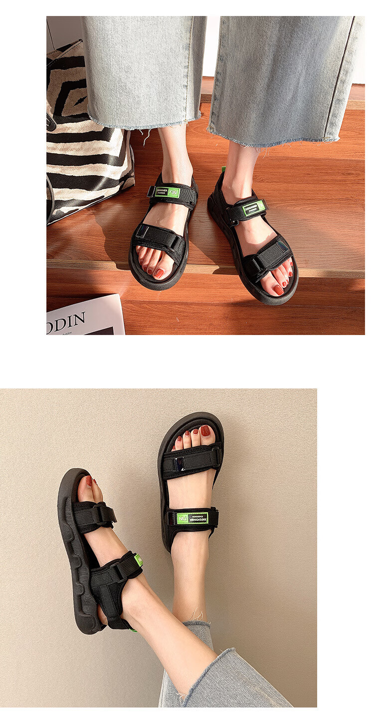 FOOTOPPO Magic Tape Roman Sandals Women Outdoor Flat Summer Comfortable Soft Sole Sports Casual Slippers 11