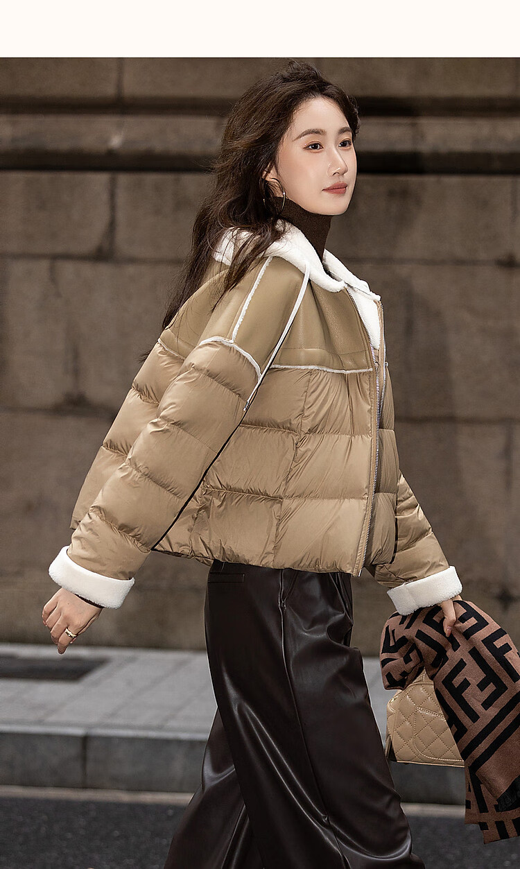 Dme [Xueshan Dushi] Winter 400T Spring Yafang Light Luxury 90% Duck Down Hooded Patchwork Elastic down Jacket for Wome 18