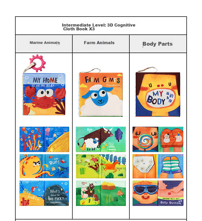 Babycare Baby Cloth Book, 3D Cognitive Tear-Resistant, for 6-12 Months, Parent-Child Interactive Toy - Advanced Level 15