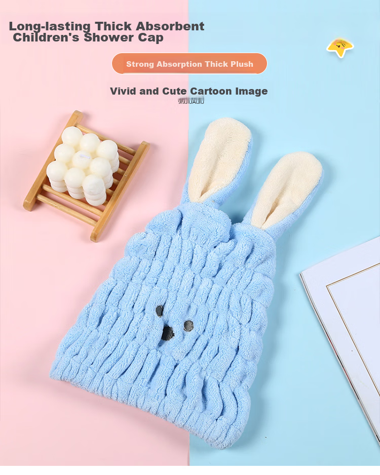 9I9 Baby Hair Towel Cap, Infant Hair Drying Towel, Coral Fleece, Strong Absorbent Hair Wiping Towel, A35 Pink Cute Rabbit 1