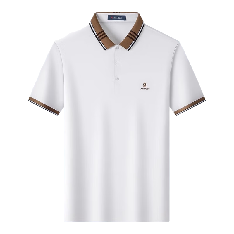 MONTAGUT Men's Short-Sleeve Summer Business Polo Shirt with Mulberry Silk Contrast Jacquard T-Shirt, White - Short Sleeve, 2XL