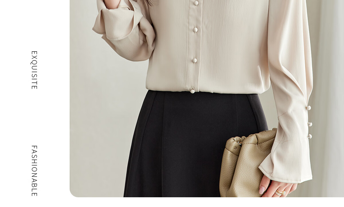 YUZHAOLIN V-Neck Faux Placket Romantic Ruffle Sleeve Long Sleeve Shirt Fashion Casual Work Blouse Y51S015 21