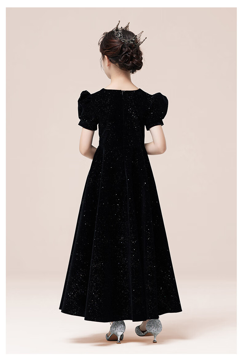 Yinuofang Children's Formal Long Dress, Wine Red, Children's Day Performance Dress, Princess Gown, Wine Red Puff Sleeves, Size 130 9