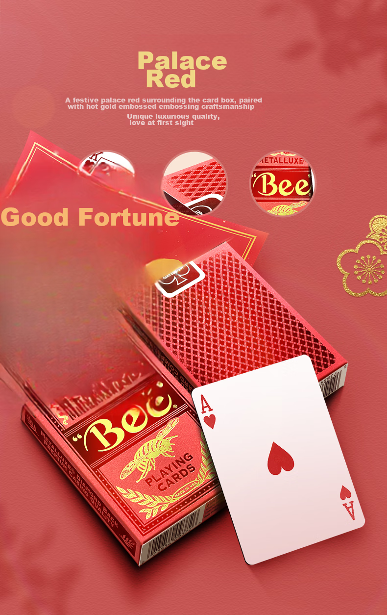 Bee Playing Cards, American Imported Poker Cards, Festive High-End Playing Cards for New Year, Red Fortune Gold Foil 1 Deck 4