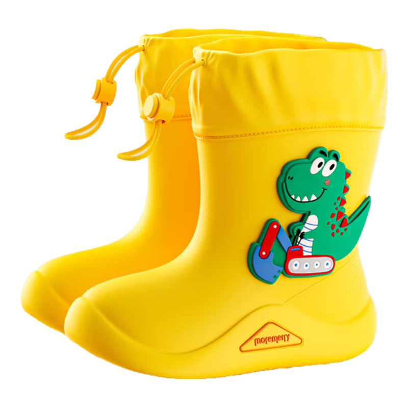 Moremerry Children's Rain Boots for Boys And Girls, Waterproof 3D Cartoon Non-Slip Wear-Resistant Rain Boots, Excavator Dinosaur Design, Size 17